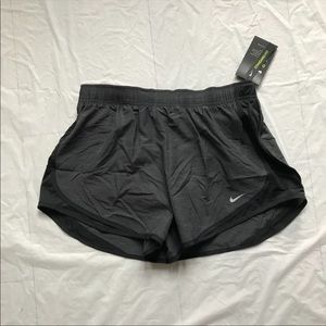 Women's Nike Dri-FIT Tempo Running Heather Black Lined Shorts Swoosh Size Large